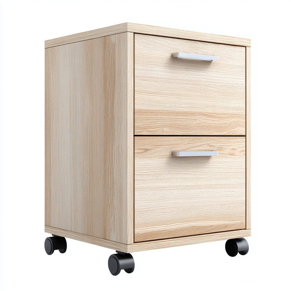 Armadio per ufficio con ruote in legno - naturale - con 2 cassetti - 40x45x55 cm - design moderno - adatto per ufficio domestico-Interiorixe