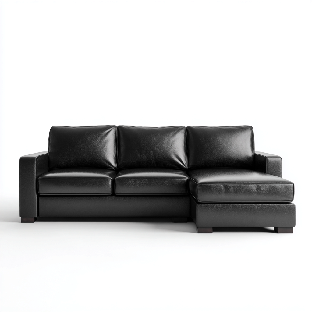 Divano angolare in pelle 235x150x85 cm - nero - design moderno con chaise longue - ideale per soggiorno-Interiorixe