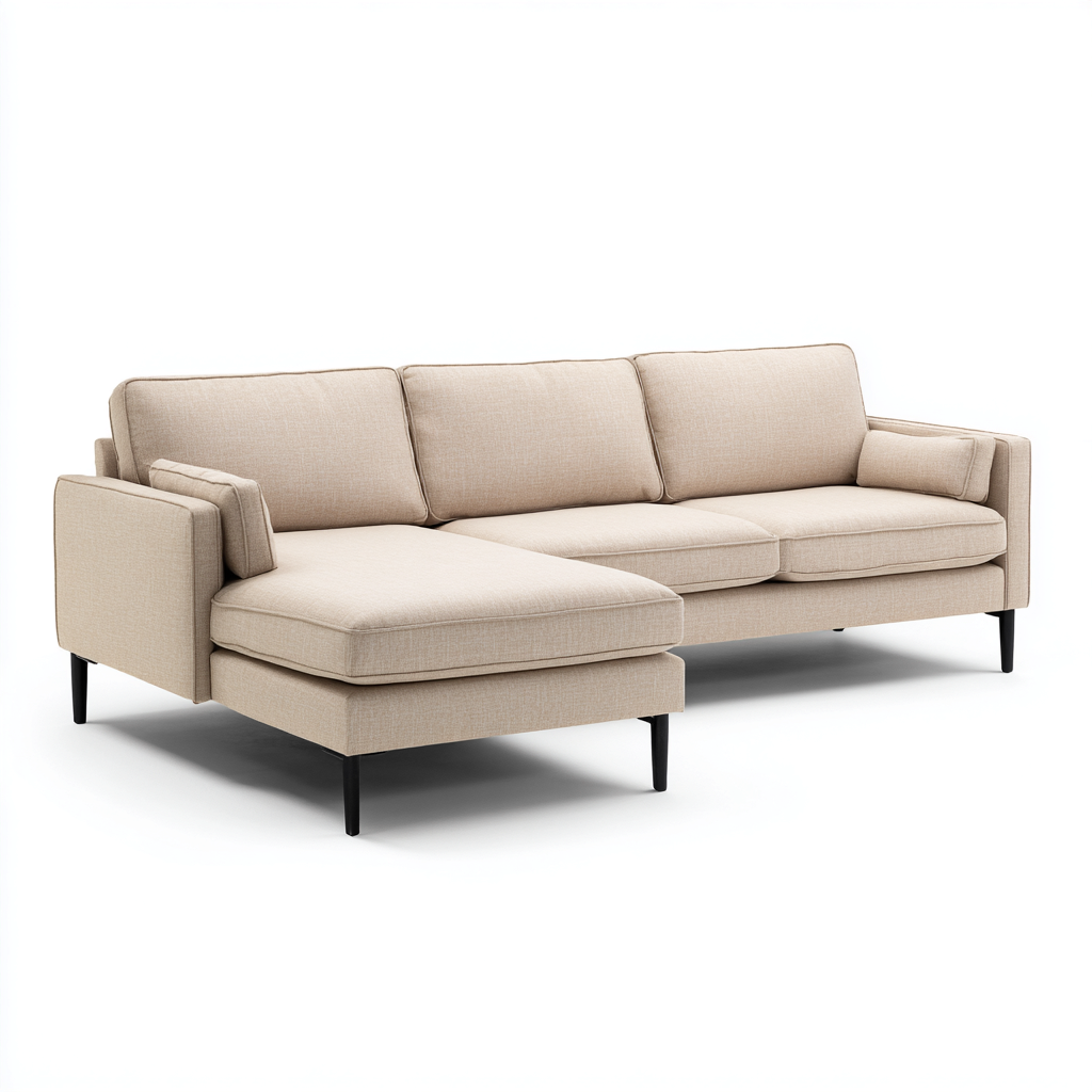 Divano angolare in tessuto 260x180x85 cm - beige - design moderno per soggiorno-Interiorixe