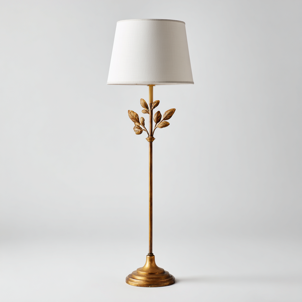 Lampada da terra in metallo con decoro a foglie per soggiorno 38x155 cm - oro - bianco - design classico elegante-Interiorixe