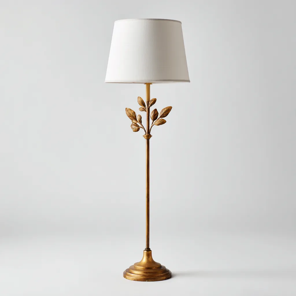 Lampada da terra in metallo con decoro a foglie per soggiorno 38x155 cm - oro - bianco - design classico elegante-Interiorixe