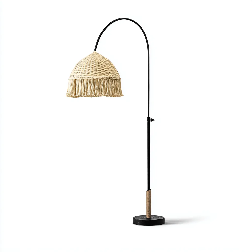 Lampada da terra - metallo e rattan - nero 30x160 cm - design boho con paralume in rattan - adatta per soggiorno - camera da letto-Interiorixe