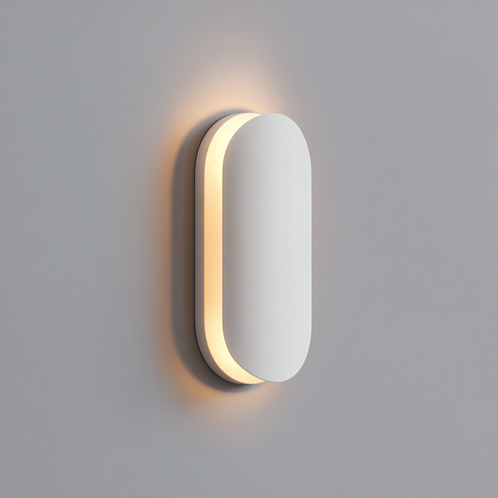 Applique a parete ovale in plastica bianca 10x28 cm - colore bianco - per corridoio e camera da letto - design moderno minimalista con luce LED diffusa-Interiorixe