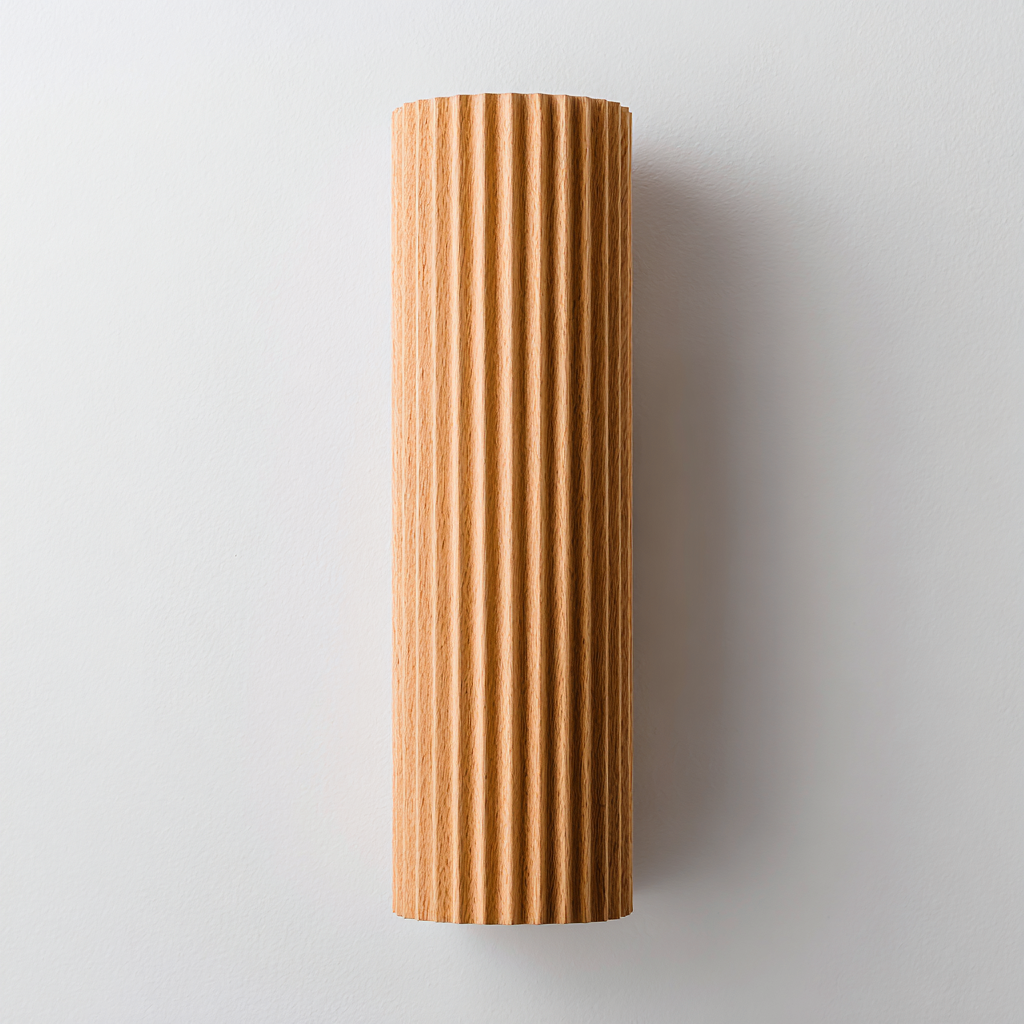 Applique a parete in legno 12x40 cm - colore rovere chiaro - per soggiorno e corridoio - design moderno cilindrico scanalato-Interiorixe