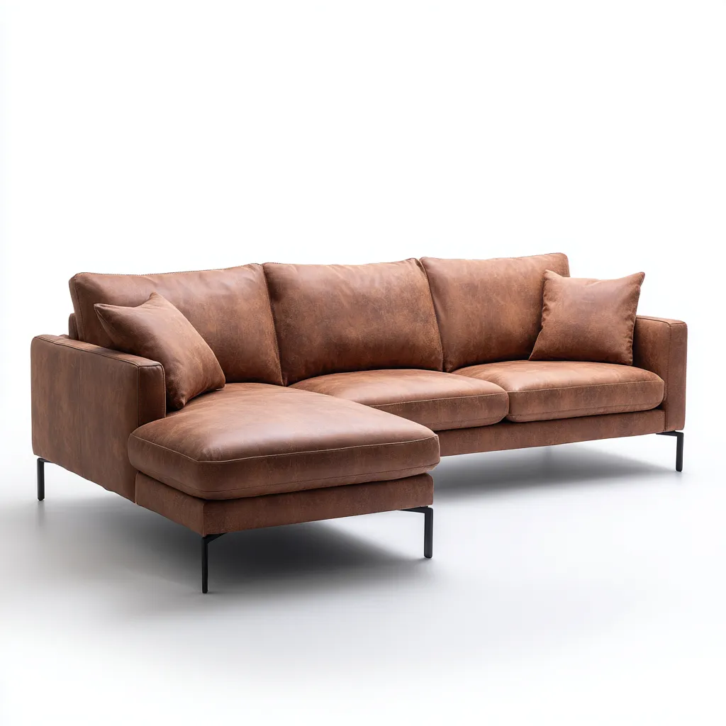 Divano angolare in pelle 260x160x85 cm - marrone - gambe in metallo nero - design moderno - ideale per soggiorno-Interiorixe