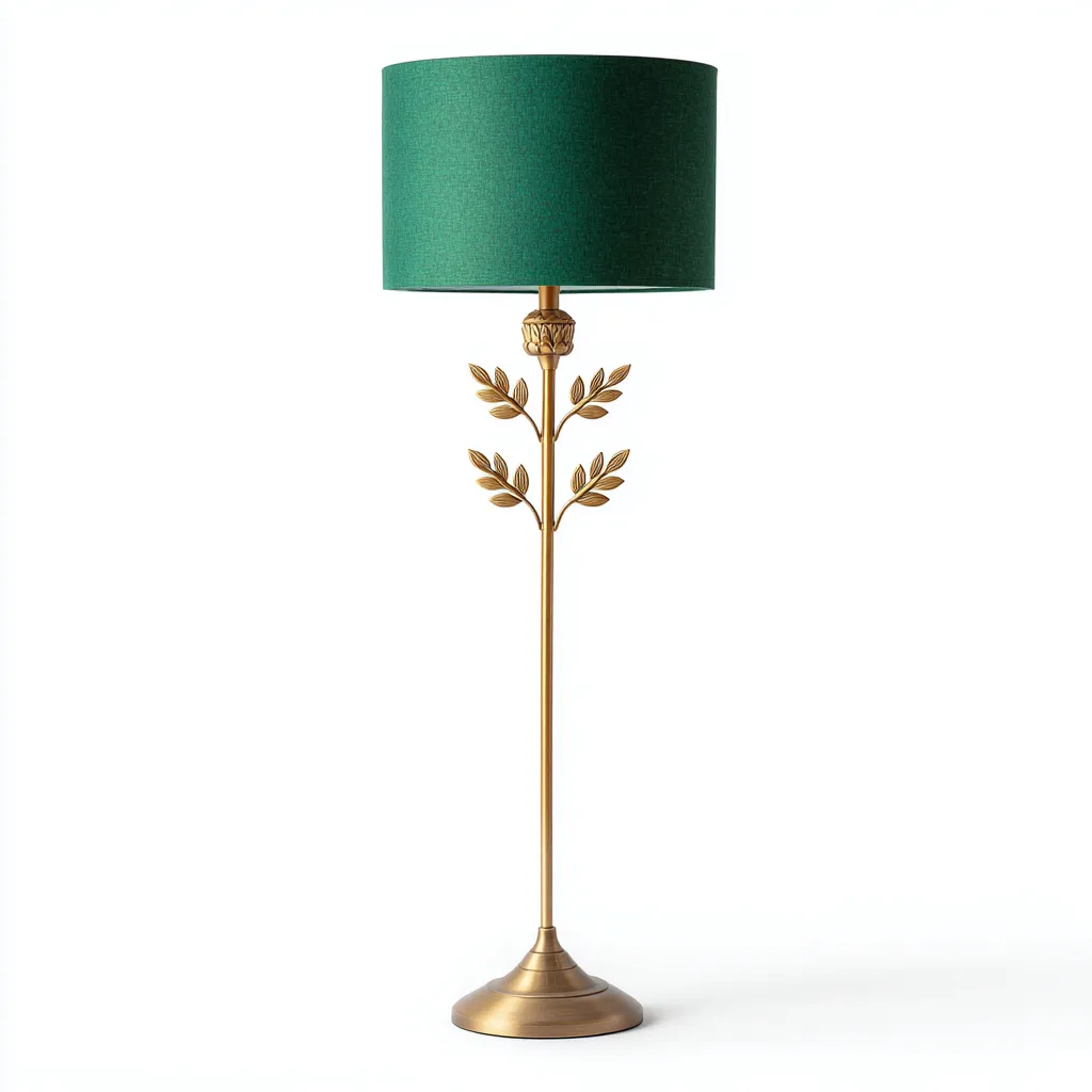 Lampada da terra in metallo con paralume verde per soggiorno 40x156 cm - oro - verde smeraldo - design classico con decoro a foglie-Interiorixe