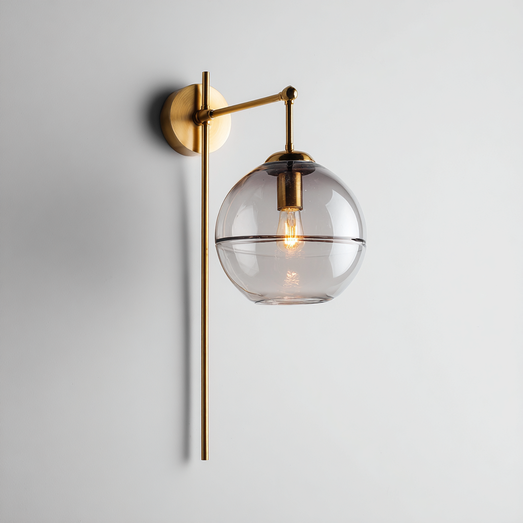 Applique a parete in vetro e metallo dorato 22x65 cm - colore trasparente e ottone - per soggiorno e camera da letto - design moderno minimalista-Interiorixe