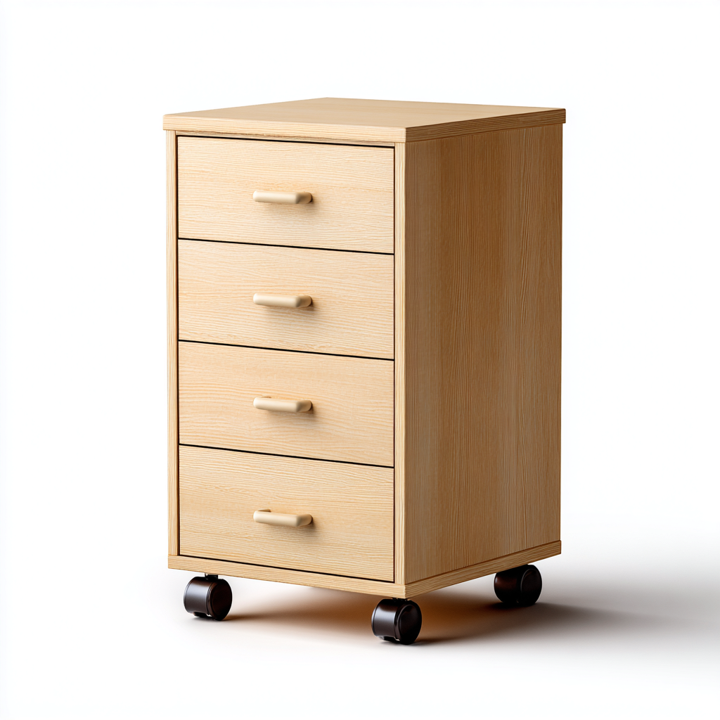 Armadio per ufficio con ruote in legno - naturale - con 4 cassetti - 40x45x65 cm - design moderno - adatto per ufficio domestico-Interiorixe