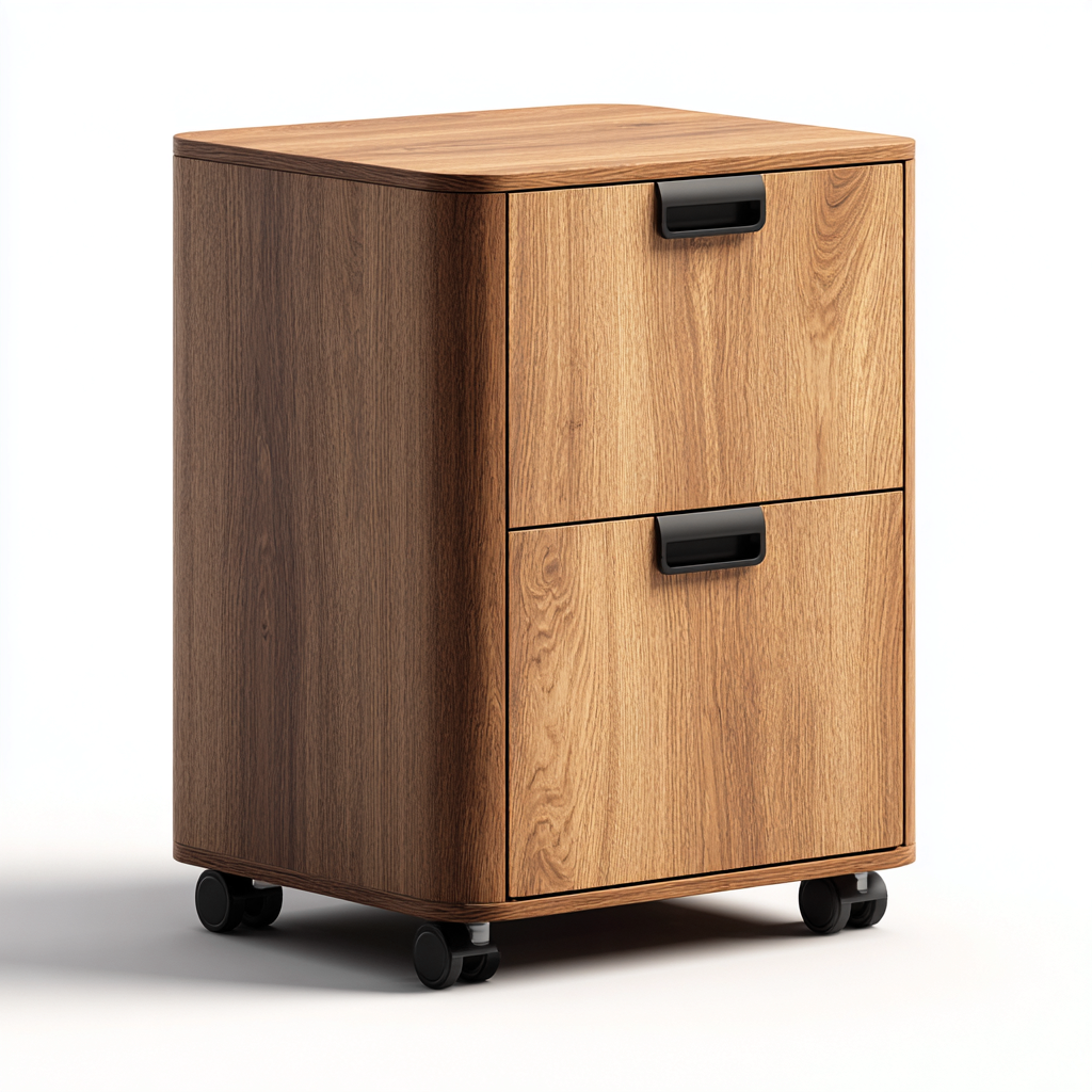 Armadio per ufficio con ruote in legno - colore rovere medio - con 2 cassetti - 40x45x55 cm - design moderno - adatto per ufficio domestico-Interiorixe