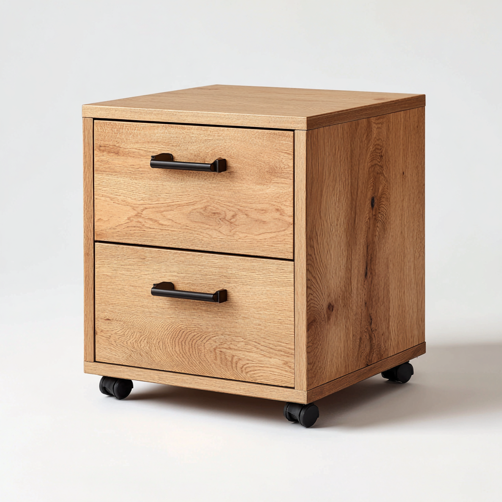 Armadio per ufficio con ruote in legno - colore rovere naturale - con 2 cassetti - 45x45x60 cm - design moderno - adatto per ufficio domestico-Interiorixe