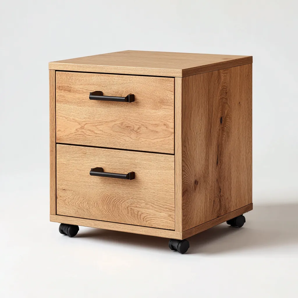 Armadio per ufficio con ruote in legno - colore rovere naturale - con 2 cassetti - 45x45x60 cm - design moderno - adatto per ufficio domestico-Interiorixe