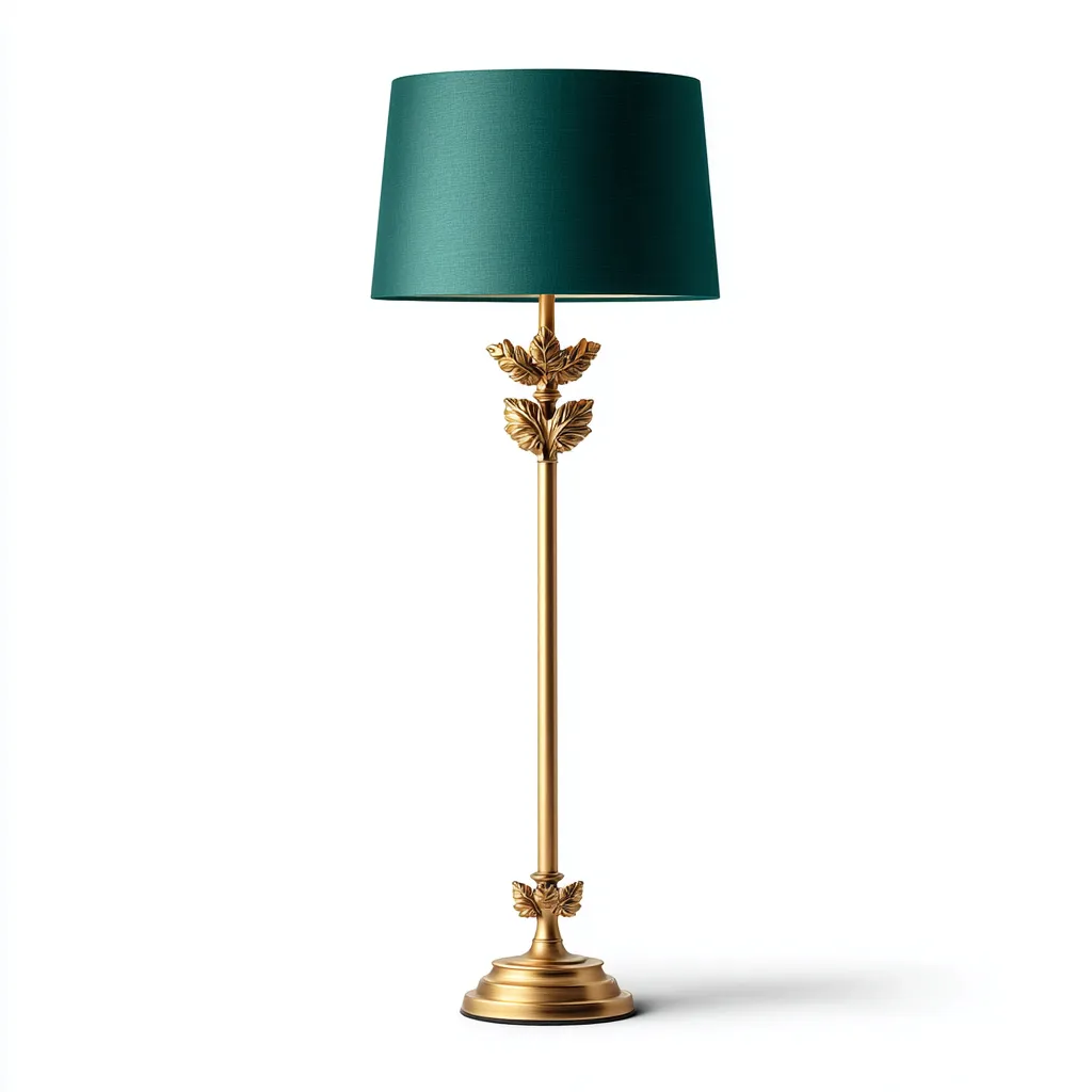 Lampada da terra in ottone con motivi fogliari per soggiorno 37x153 cm - verde smeraldo - design classico raffinato-Interiorixe