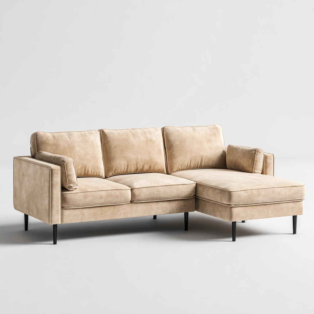 Divano angolare in tessuto 250x155x85 cm - beige - gambe nere - design moderno - ideale per soggiorno-Interiorixe