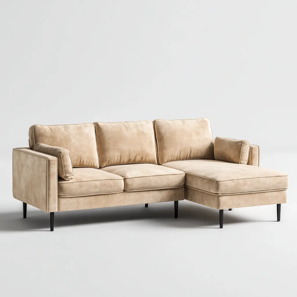 Divano angolare in tessuto 250x155x85 cm - beige - gambe nere - design moderno - ideale per soggiorno-Interiorixe