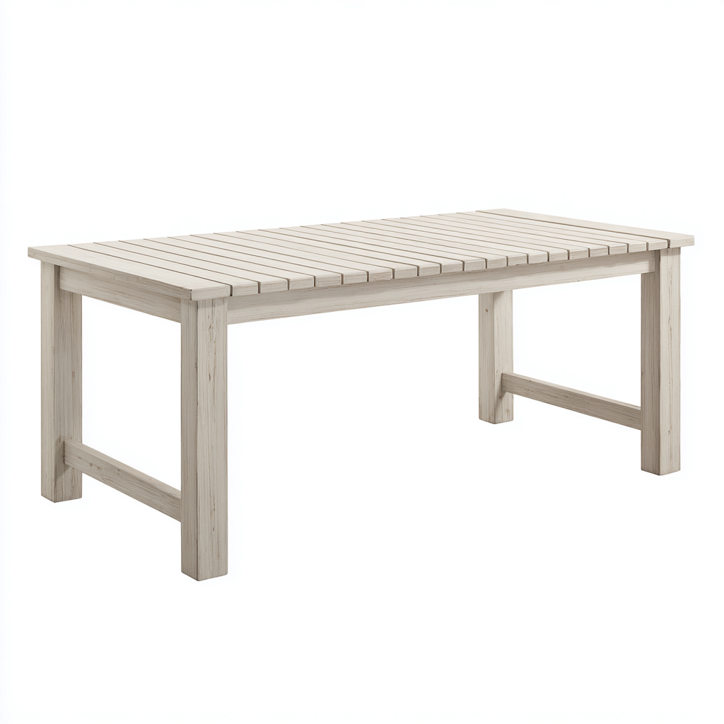 Tavolo da giardino rettangolare in legno - 180x90x75 cm - colore bianco decapato - adatto per esterni - design classico-Interiorixe