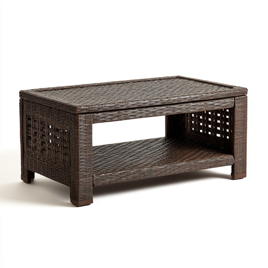 Tavolo da giardino rettangolare in rattan sintetico - 100x55x45 cm - marrone - per esterni - design moderno-Interiorixe