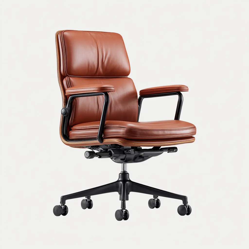 Sedia da ufficio in pelle 66x64x100 cm - Marrone - Stile moderno per ambiente direzionale-Interiorixe