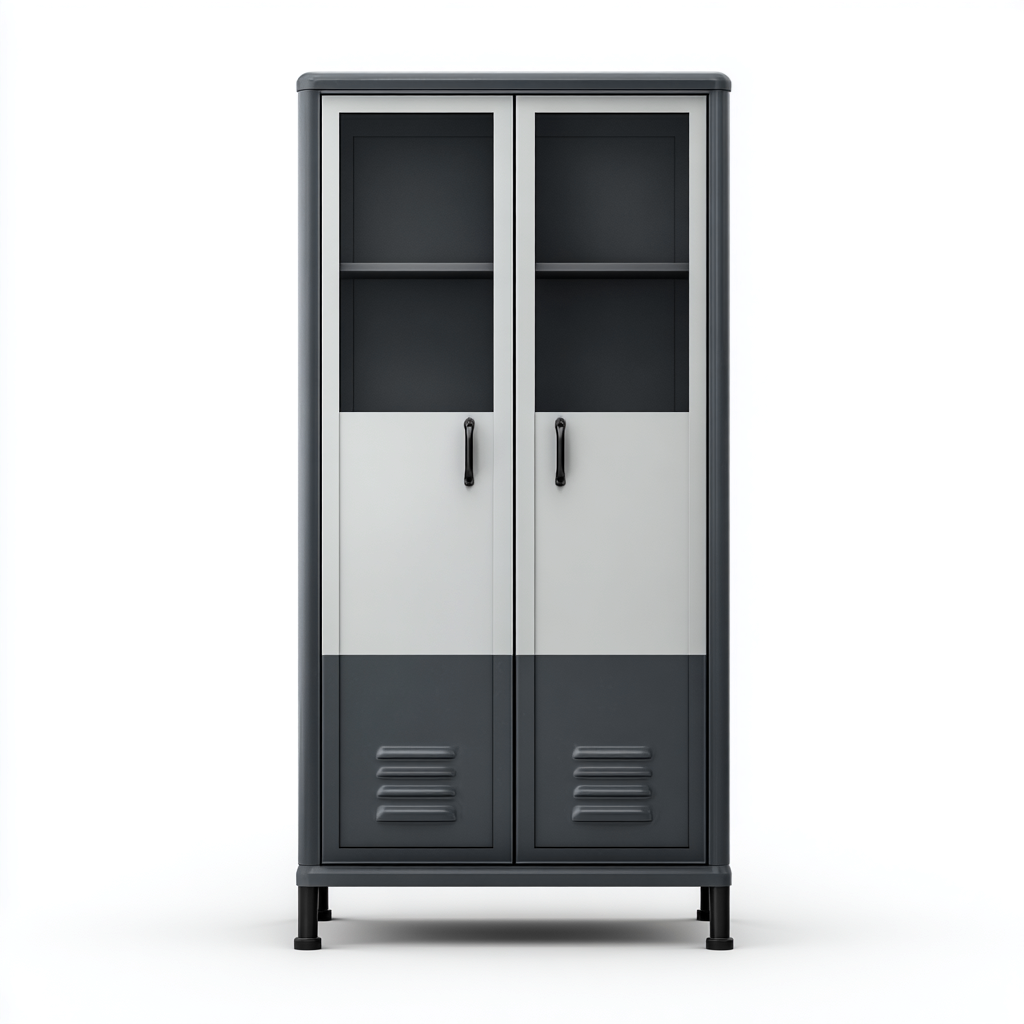 Armadio per ufficio in metallo 80x40x160 cm - Bianco - Grigio - Design industriale per archiviazione documenti-Interiorixe