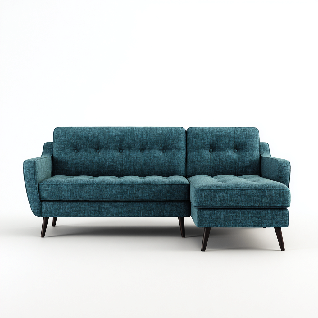 Divano angolare in tessuto 240x150x85 cm - blu petrolio - stile vintage moderno - ideale per soggiorno-Interiorixe