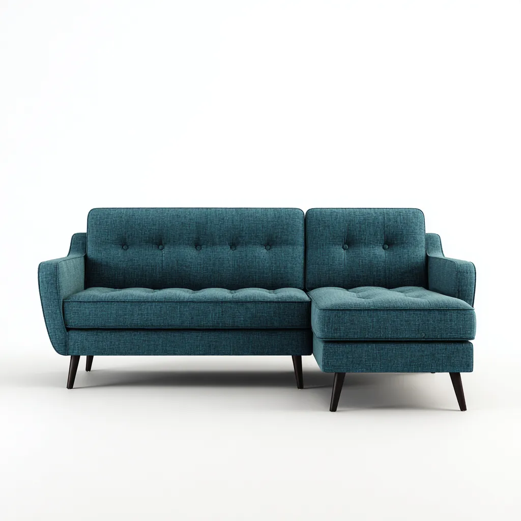 Divano angolare in tessuto 240x150x85 cm - blu petrolio - stile vintage moderno - ideale per soggiorno-Interiorixe