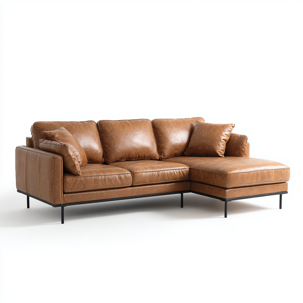 Divano angolare in pelle 240x160x85 cm - marrone - design moderno con chaise longue - ideale per soggiorno-Interiorixe