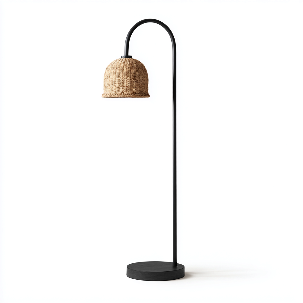 Lampada da terra - metallo e rattan - nero 30x160 cm - design boho con paralume in rattan - adatta per soggiorno - camera da letto-Interiorixe