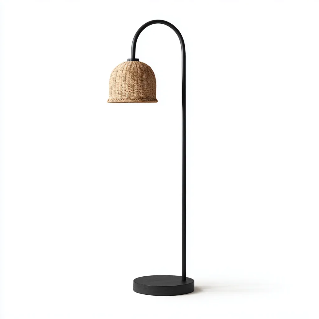 Lampada da terra - metallo e rattan - nero 30x160 cm - design boho con paralume in rattan - adatta per soggiorno - camera da letto-Interiorixe