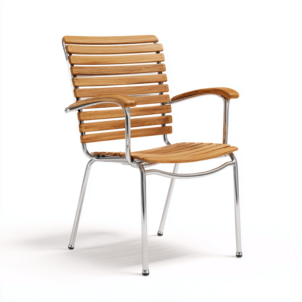 Sedia da giardino in legno-metallo 55x60x88 cm - marrone-argento - stile moderno-Interiorza