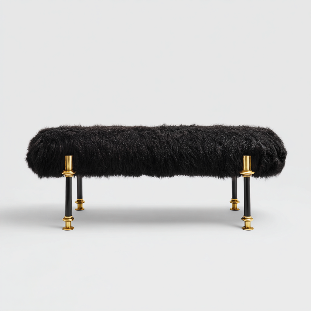 Panca per letto - pelliccia sintetica-metallo - 105x42x47 cm - nero-oro - design moderno di lusso-Interiorza