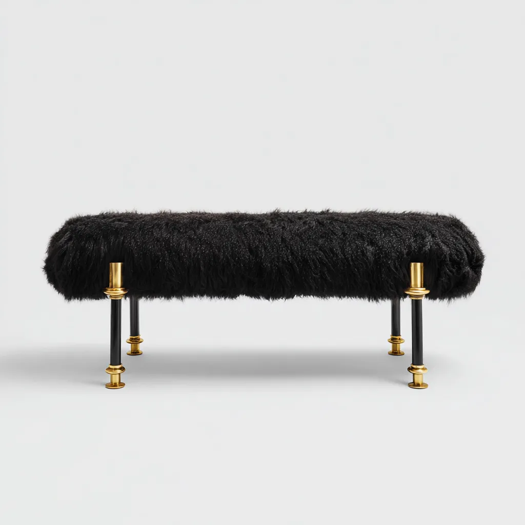 Panca per letto - pelliccia sintetica-metallo - 105x42x47 cm - nero-oro - design moderno di lusso-Interiorza