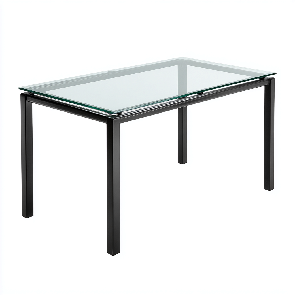 Tavolo da giardino in vetro-metallo 150x90x74 cm - trasparente-nero - design moderno minimalista-Interiorza