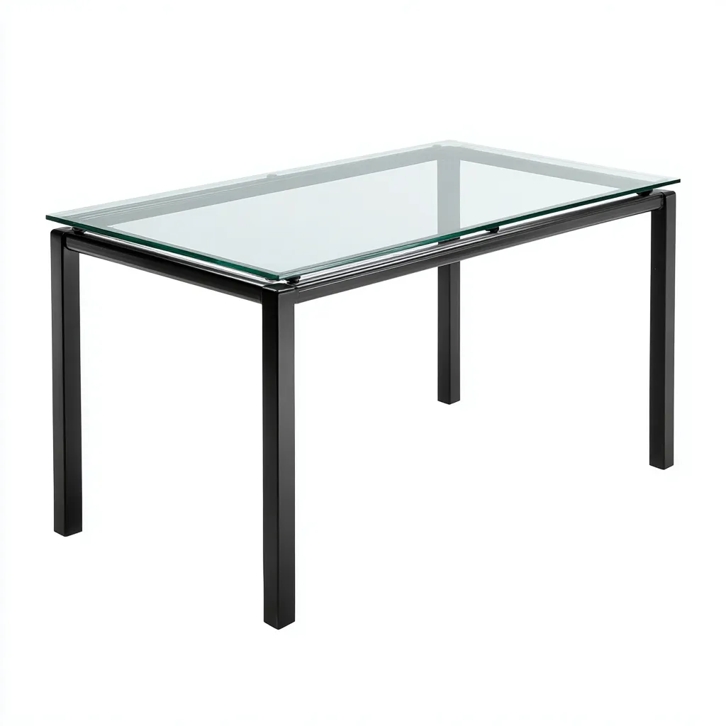 Tavolo da giardino in vetro-metallo 150x90x74 cm - trasparente-nero - design moderno minimalista-Interiorza