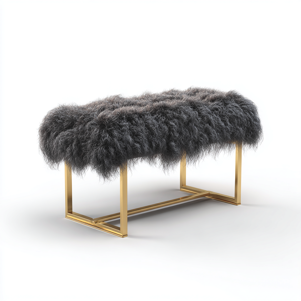 Panca per letto - pelliccia sintetica-metallo - 105x43x47 cm - grigio scuro - design moderno di lusso-Interiorza