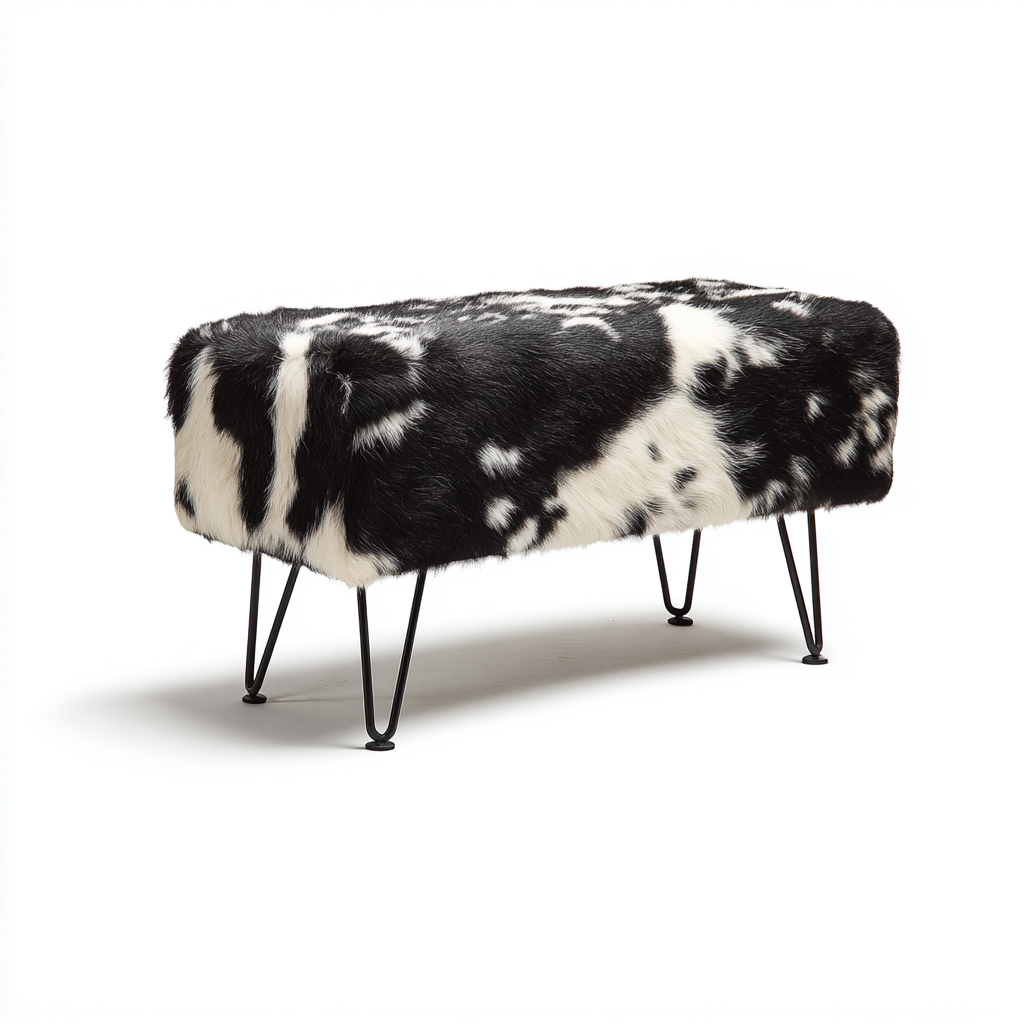 Panca per letto - peluche-metallo - 108x45x48 cm - nero-bianco - design moderno rustico-Interiorza