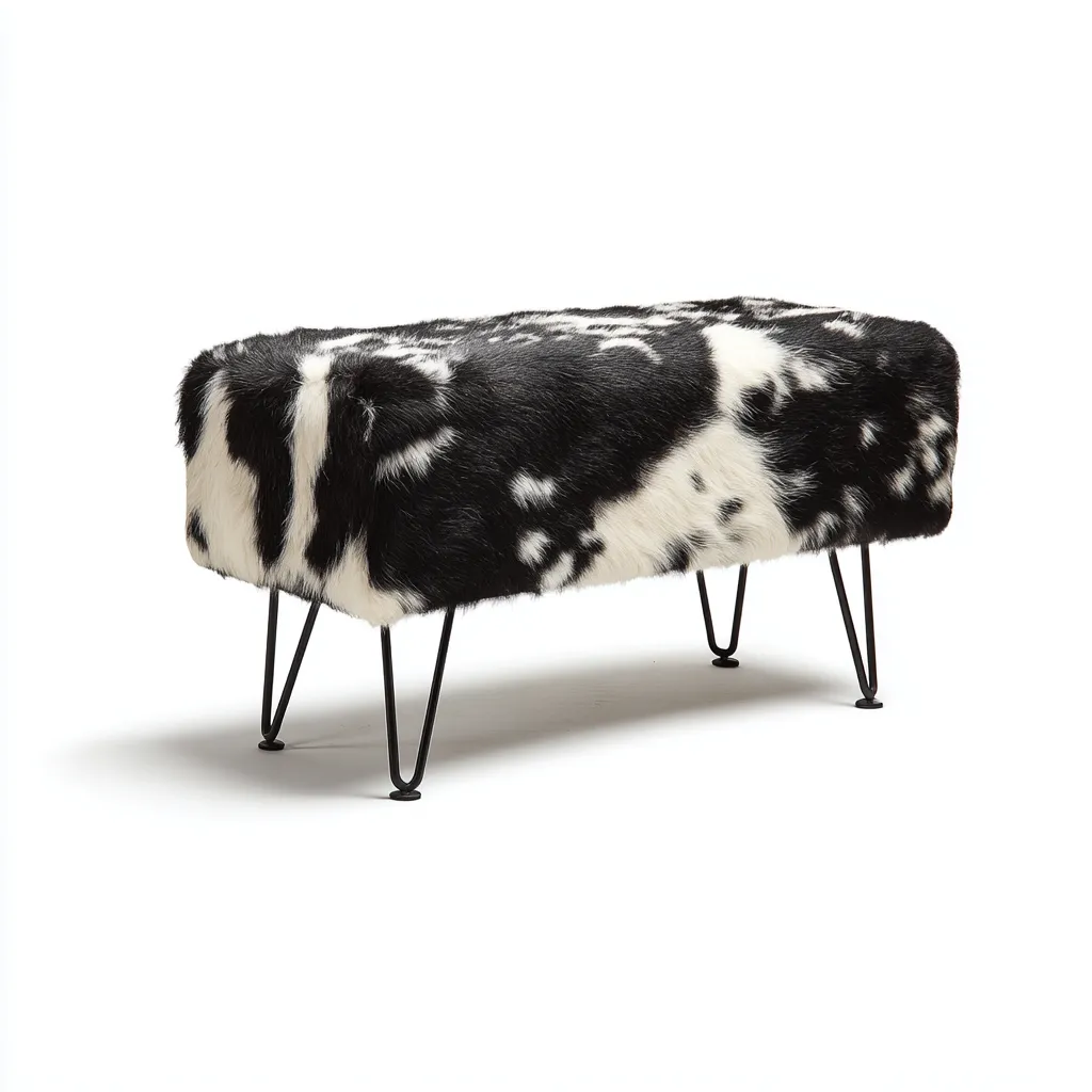 Panca per letto - peluche-metallo - 108x45x48 cm - nero-bianco - design moderno rustico-Interiorza