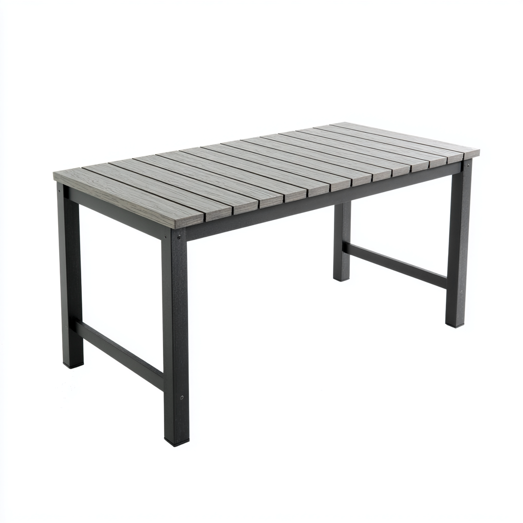 Tavolo da giardino in legno-metallo 160x90x75 cm - grigio-nero - design moderno resistente-Interiorza