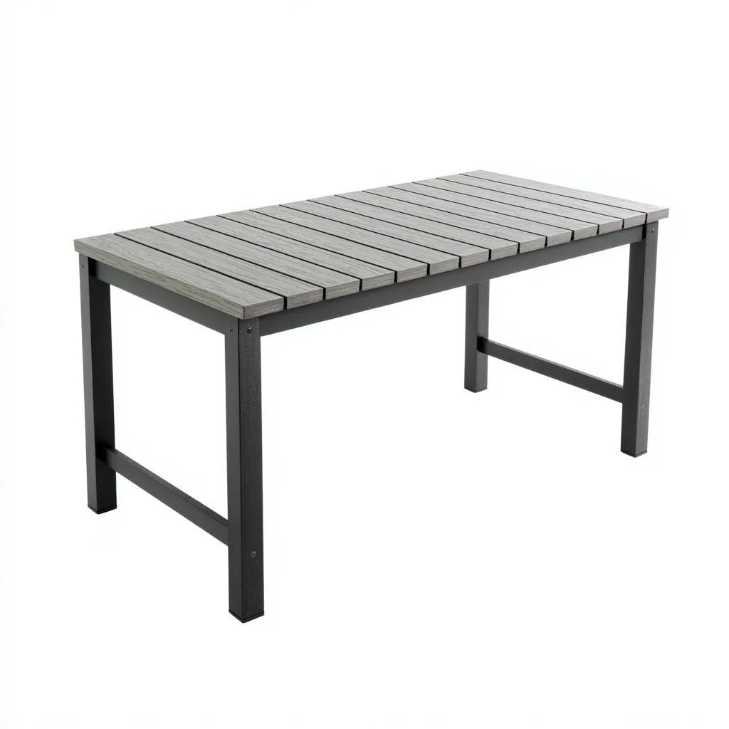 Tavolo da giardino in legno-metallo 160x90x75 cm - grigio-nero - design moderno resistente-Interiorza