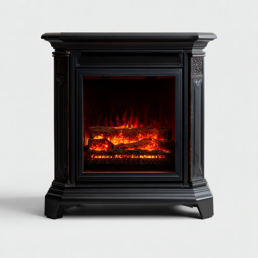 Camino elettrico da pavimento - metallo - 70x34x80 cm - nero - stile classico-Interiorza