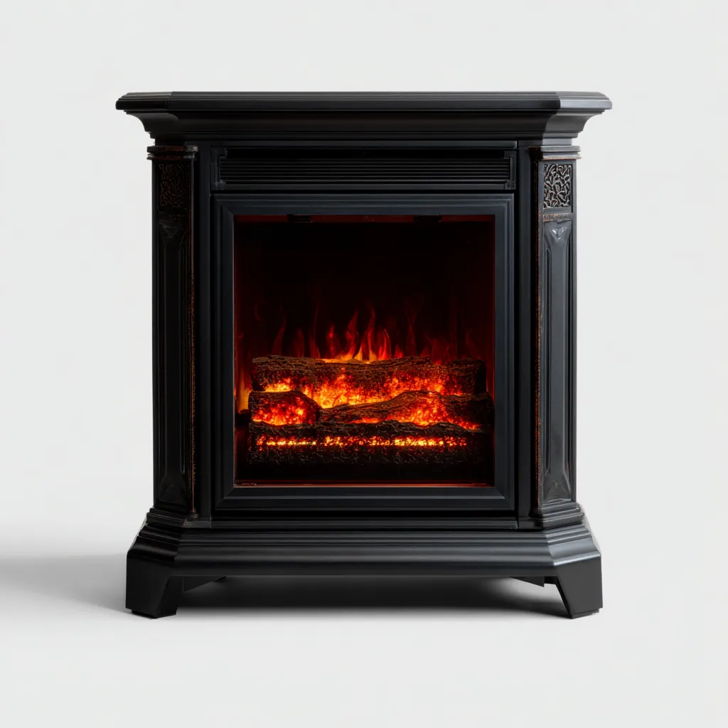 Camino elettrico da pavimento - metallo - 70x34x80 cm - nero - stile classico-Interiorza