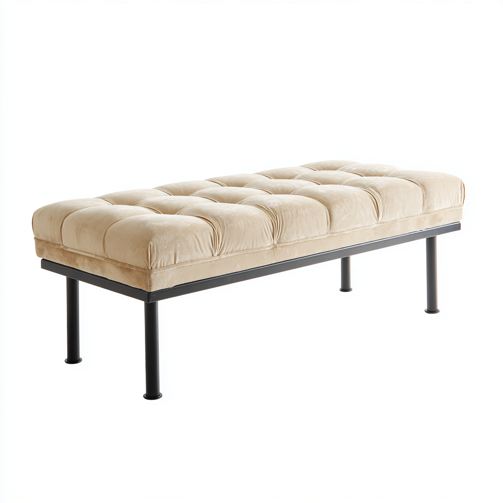 Panca per letto - velluto-metallo - 118x43x47 cm - beige - design minimalista moderno-Interiorza