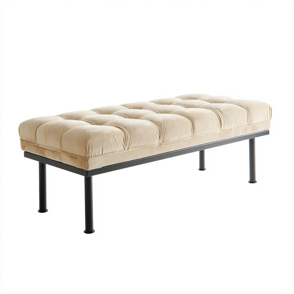 Panca per letto - velluto-metallo - 118x43x47 cm - beige - design minimalista moderno-Interiorza