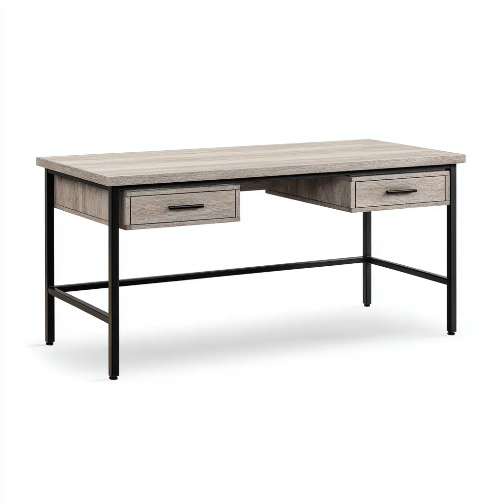 Scrivania-legno-metallo-140x65x76 cm-grigio chiaro-nero-stile industriale moderno-Interiorza