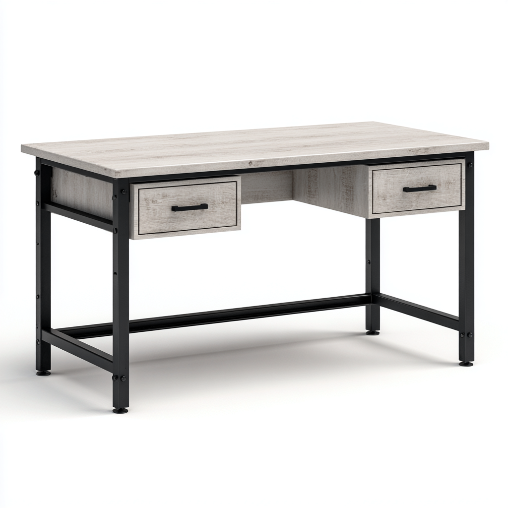 Scrivania-legno-metallo-130x60x76 cm-grigio chiaro-nero-stile industriale moderno-Interiorza