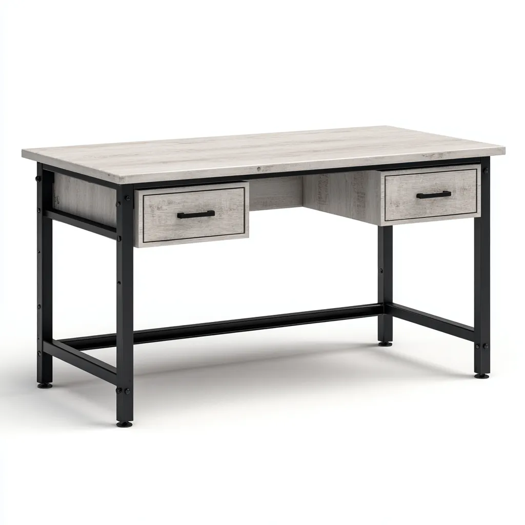 Scrivania-legno-metallo-130x60x76 cm-grigio chiaro-nero-stile industriale moderno-Interiorza