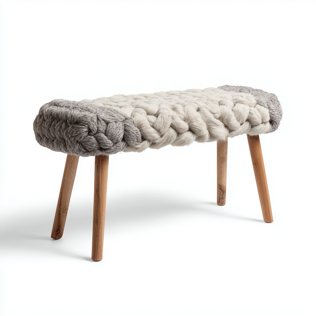 Panca per letto - lana-legno - 102x40x46 cm - grigio chiaro - design nordico naturale-Interiorza