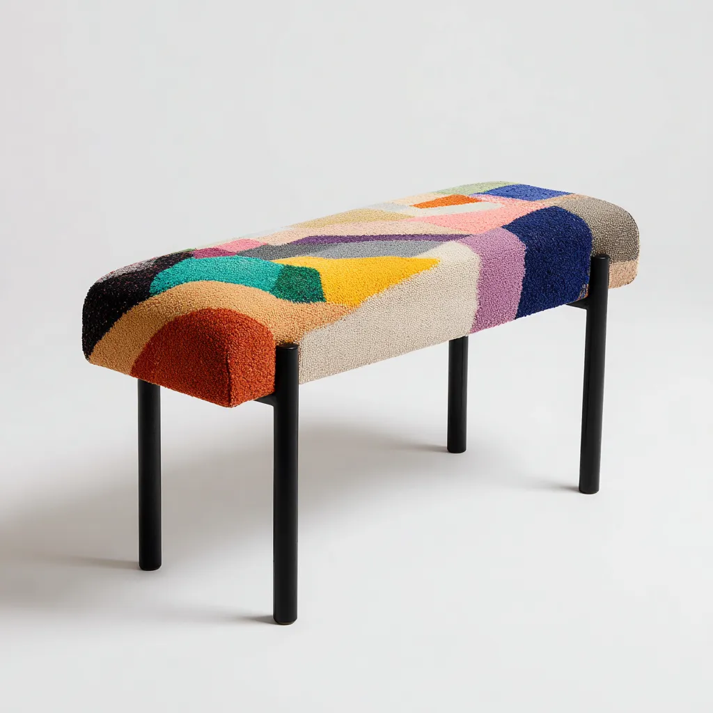 Panca per letto - tessuto-metallo - 106x41x46 cm - multicolore - design artistico moderno-Interiorza