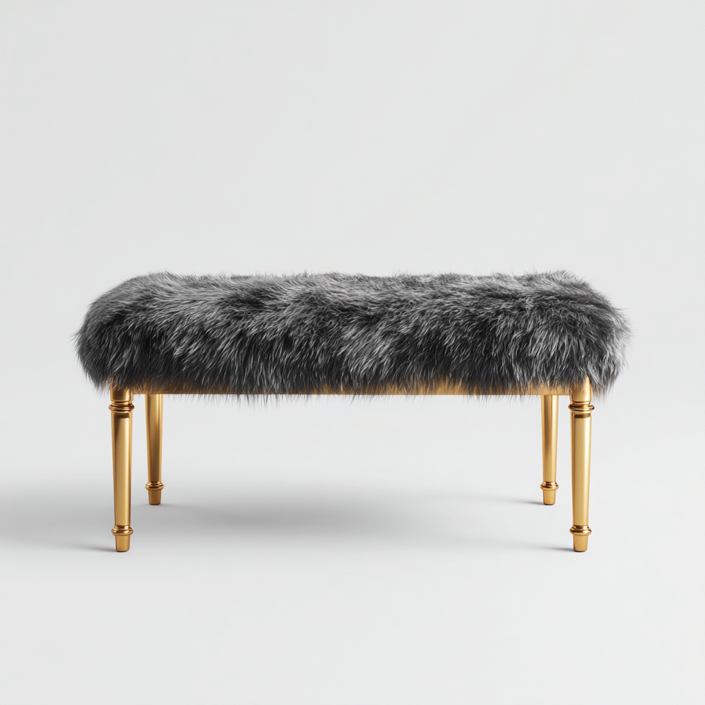 Panca per letto - pelliccia sintetica-metallo - 110x44x48 cm - grigio scuro - design moderno di lusso-Interiorza