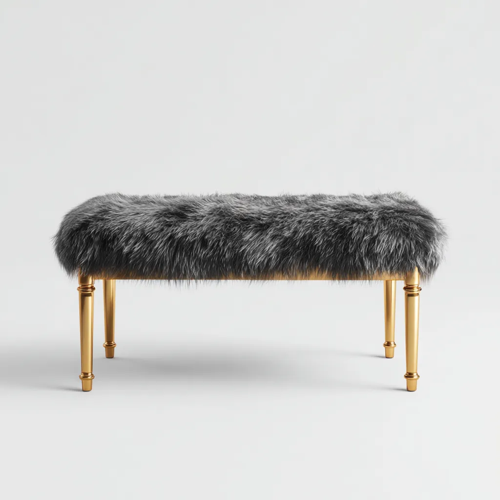 Panca per letto - pelliccia sintetica-metallo - 110x44x48 cm - grigio scuro - design moderno di lusso-Interiorza