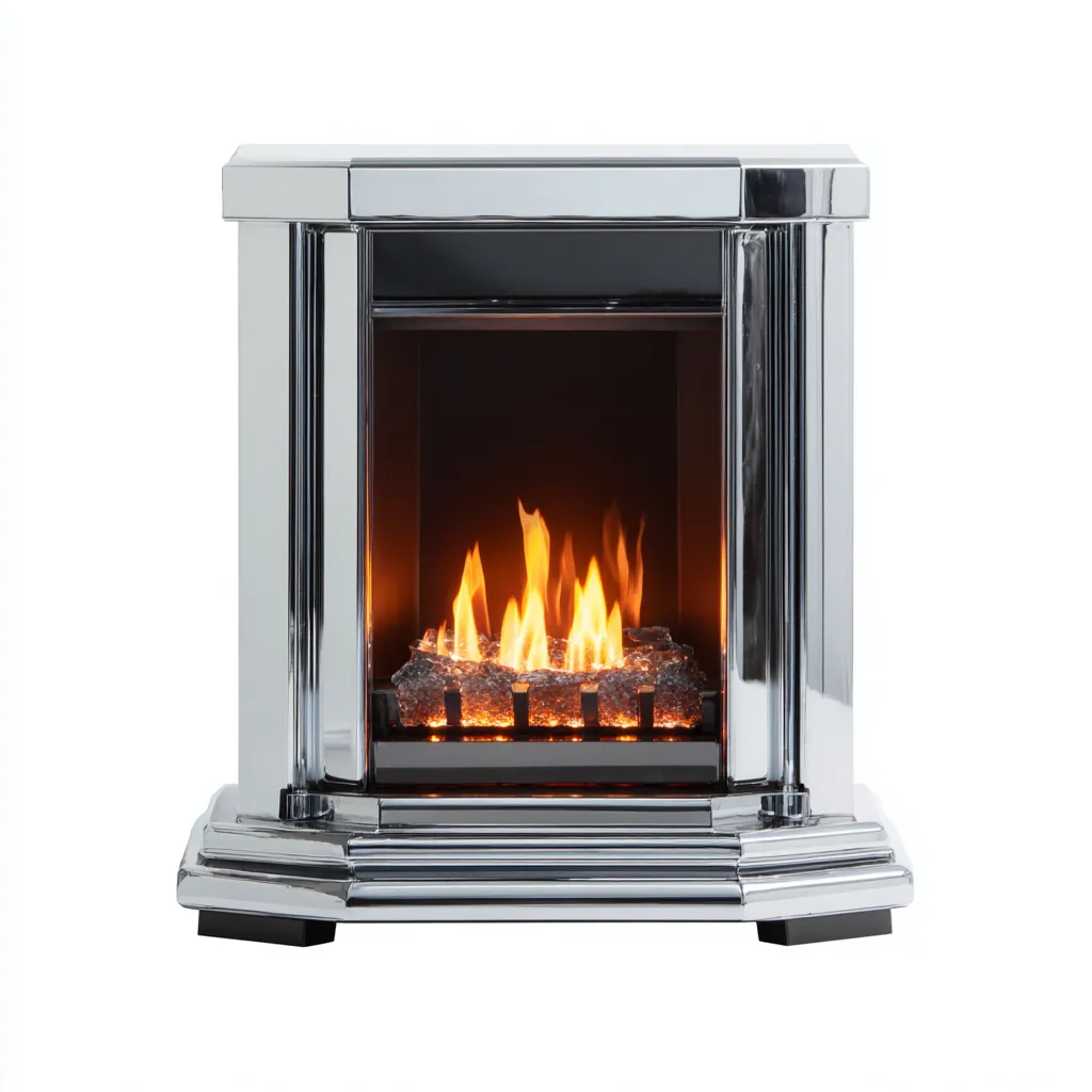 Camino elettrico in metallo-cromato 60x40x55 cm - argento - design moderno-Interiorza