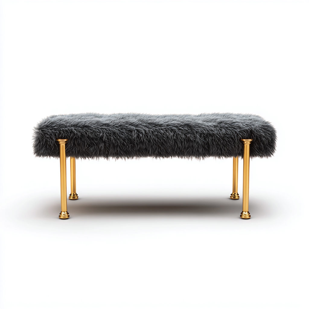 Panca per letto - pelliccia sintetica-metallo - 107x44x47 cm - grigio scuro - design moderno di lusso-Interiorza
